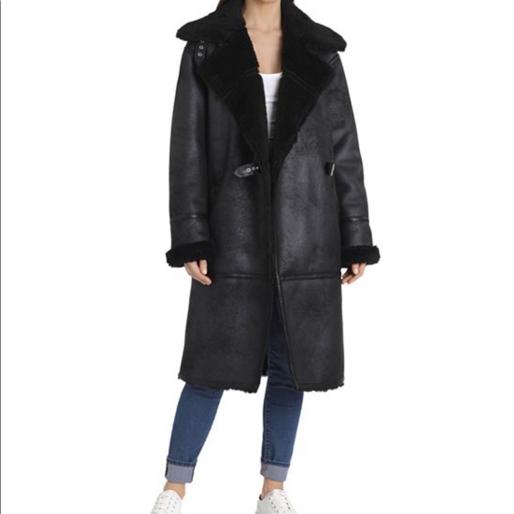Avec Les Filles Long Sherpa Biker Coat
